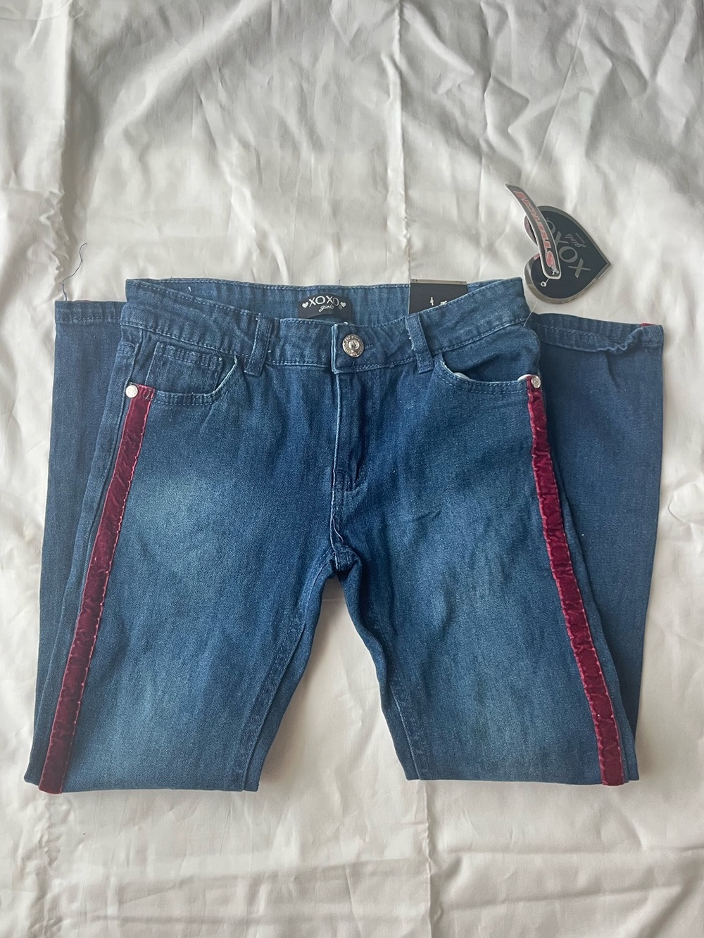 XOXO Dark Blue Denim Jeans with Burgundy Side Stripe size 12